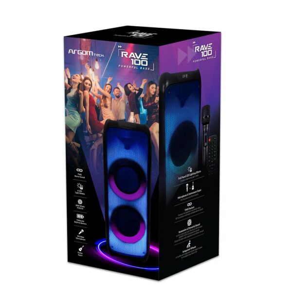 PARLANTE ARGOMTECH ARG-SP-4010BK RAVE 100 FLAME LED BT
