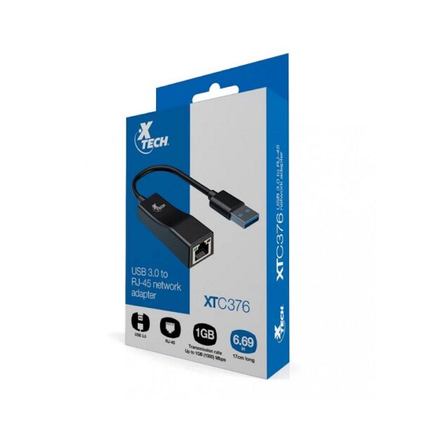 ADAPTADOR XTECH USB 3.0(M)- RJ-45(H) XTC-376 5GBPS NEGRO