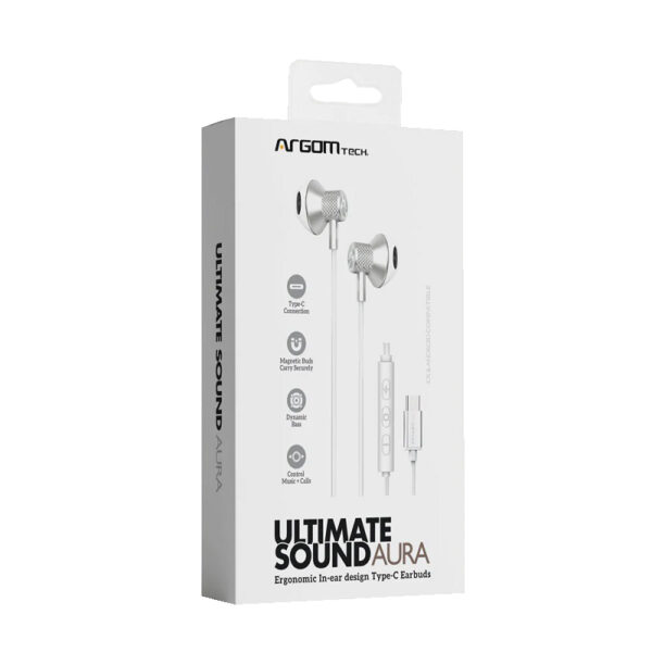 AURICULAR ARGOMTECH ARG-HS-2032WT TIPO-C MIC BLANCO/PLATEADO