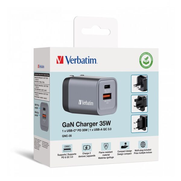 CARGADOR DE PARED VERBATIM GAN DE 35W
