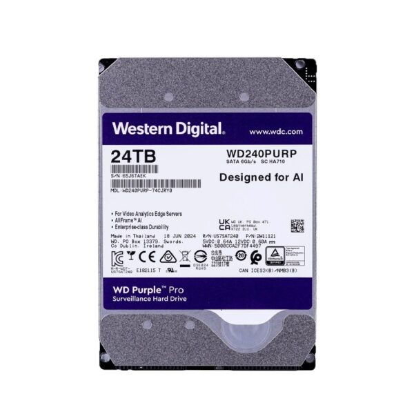 DISCO DURO WESTERN DIGITAL 24 TB PURPLE PRO 7200 512MB WD240PURP SURVEILLANCE