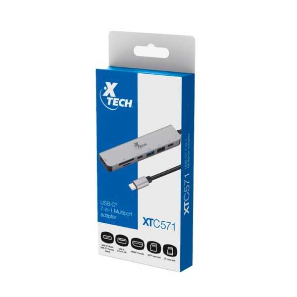 HUB XTECH XTC-571 USB-C/7 EN 1 4K/5GBPS/SD/USB-C GRIS