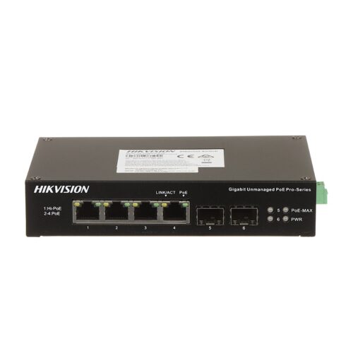 SWITCH INDUSTRIAL HIKVISION DS-3T0506HP-E/HS 6P/4POE GBPS/2SFP METAL