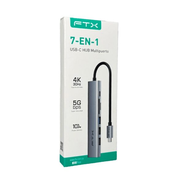 FTX HUB FTX-HBP2-AG7 USB-C 3.0/7 EN 1  4K/5GBPS/HDMI/USB/SD-TF GRIS