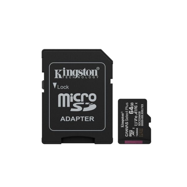 MEMORIA MICRO SD KINGSTON 64GB SDCS3/64GB CANVAS SELECT PLUS CON ADAPTADOR
