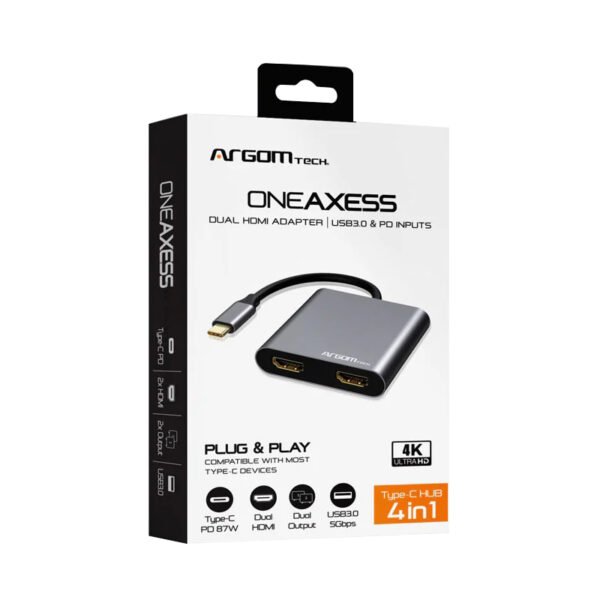 ADAPTADOR ARGOMTECH ARG-UB-0182 HDMI DUAL 4 EN 1 USB TIPO C