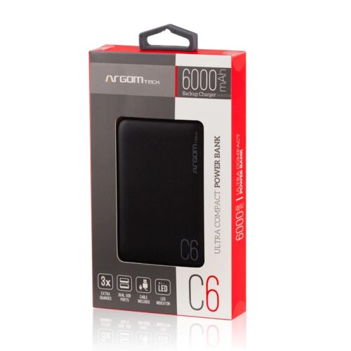 CARGADOR PORTÁTIL ARGOMTECH ARG-PB-1136BK 6.000mAh NEGRO