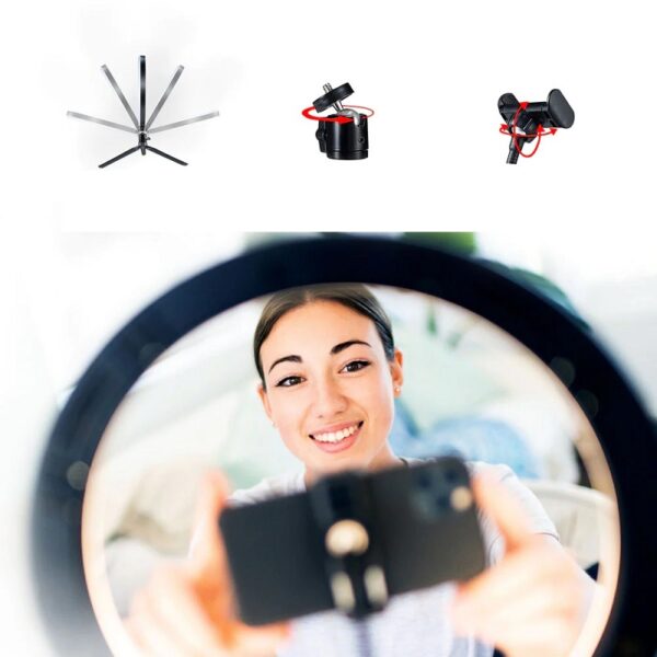 SPOTLIGHT ARO ARGOMTECH ARG-LP-9315BK CON TRIPODE Y SOPORTE PARA CELULAR