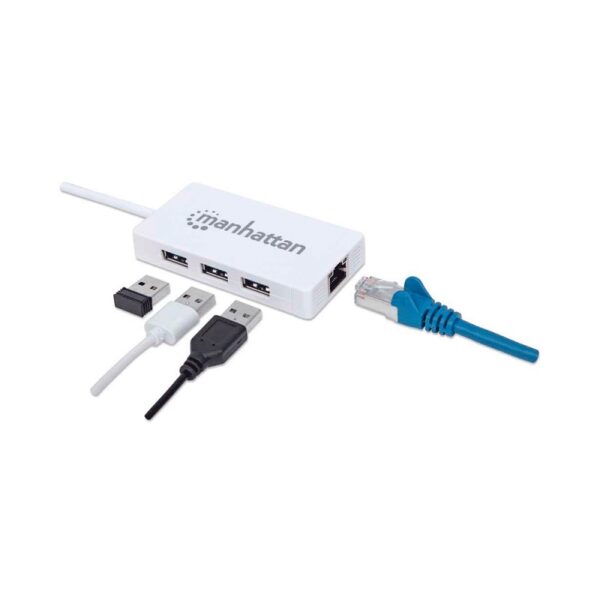 HUB USB-C 3.0 + RED MANHATTAN 507608 3 PUERTOS/5 GBPS/GIGABIT BLANCO